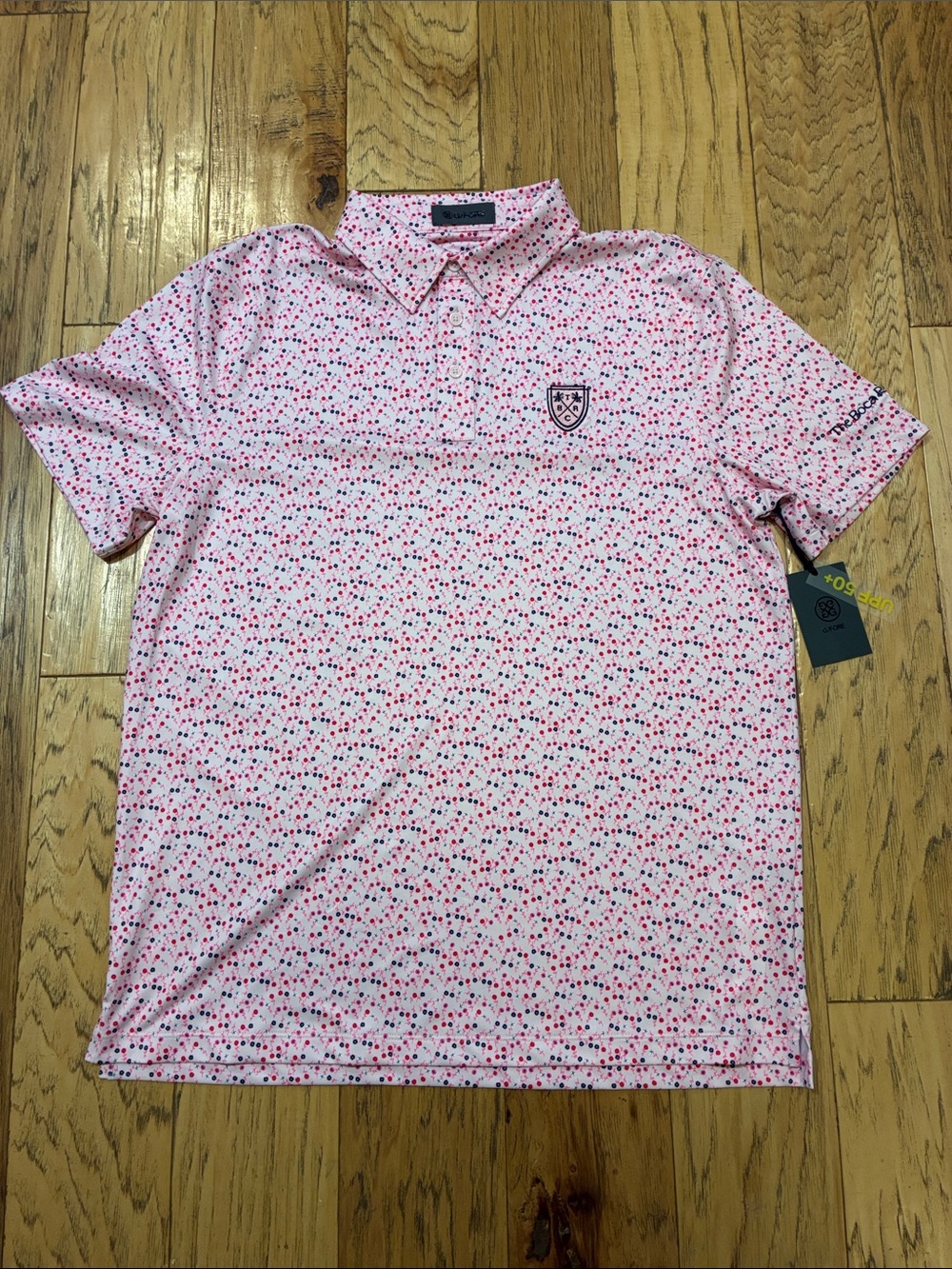 G/FORE Pink Micro-print Polo with Embroidered Crest - large